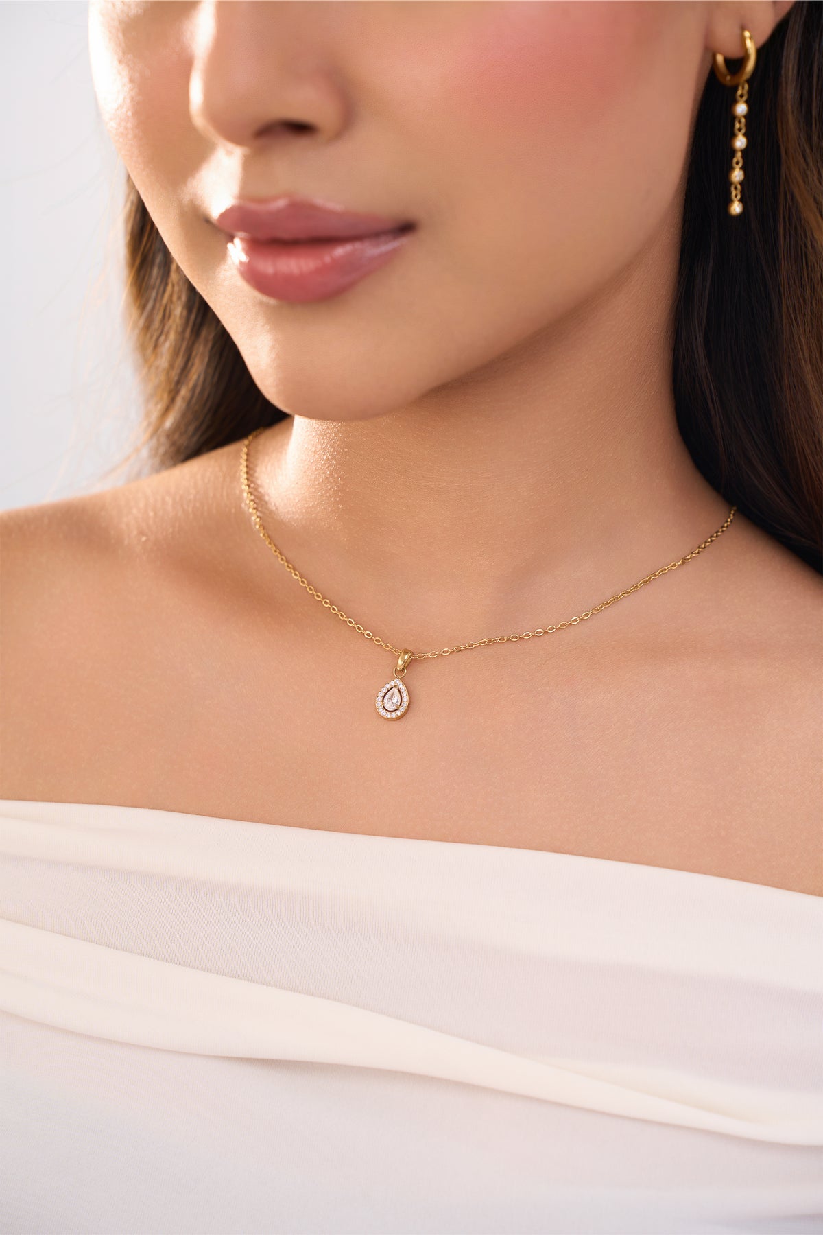 Pear Halo Diamond Necklace- 18K Gold Plated image 2