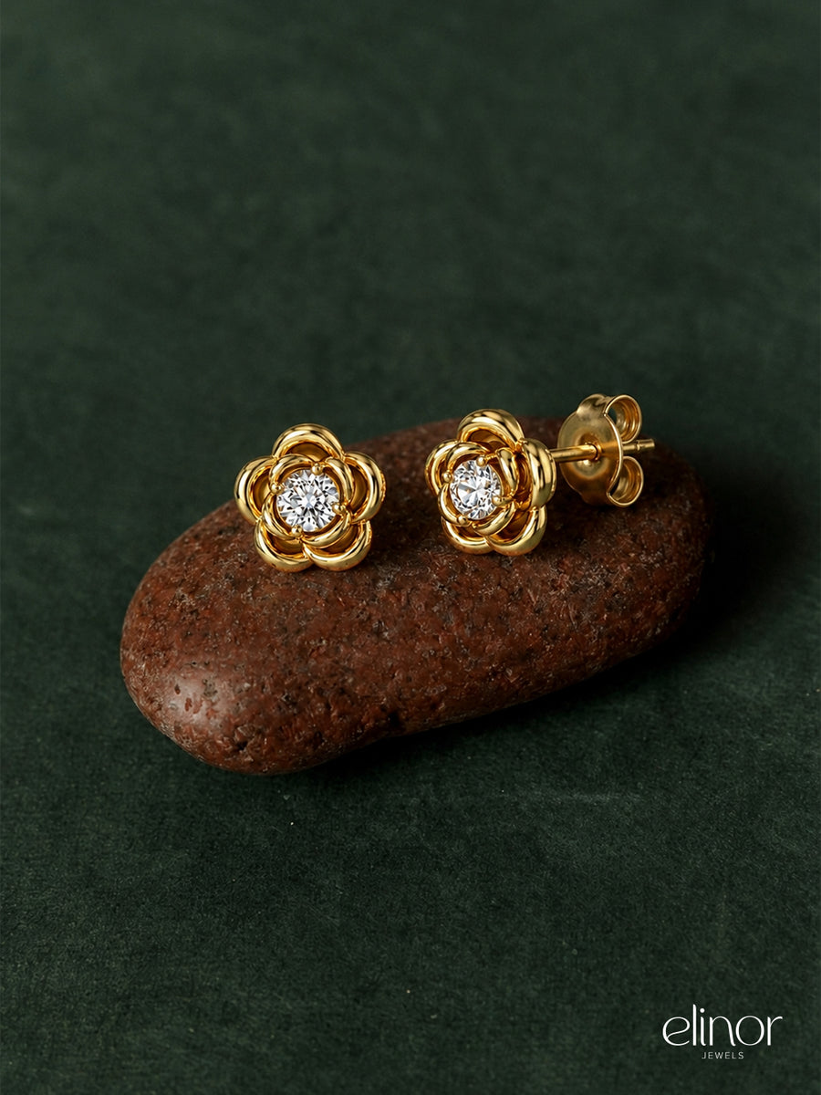 Solitaire Rose Studs - 18K Gold Plated image 2