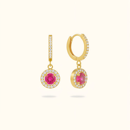 Ruby Circle Diamond Huggies - 18K Gold Plated