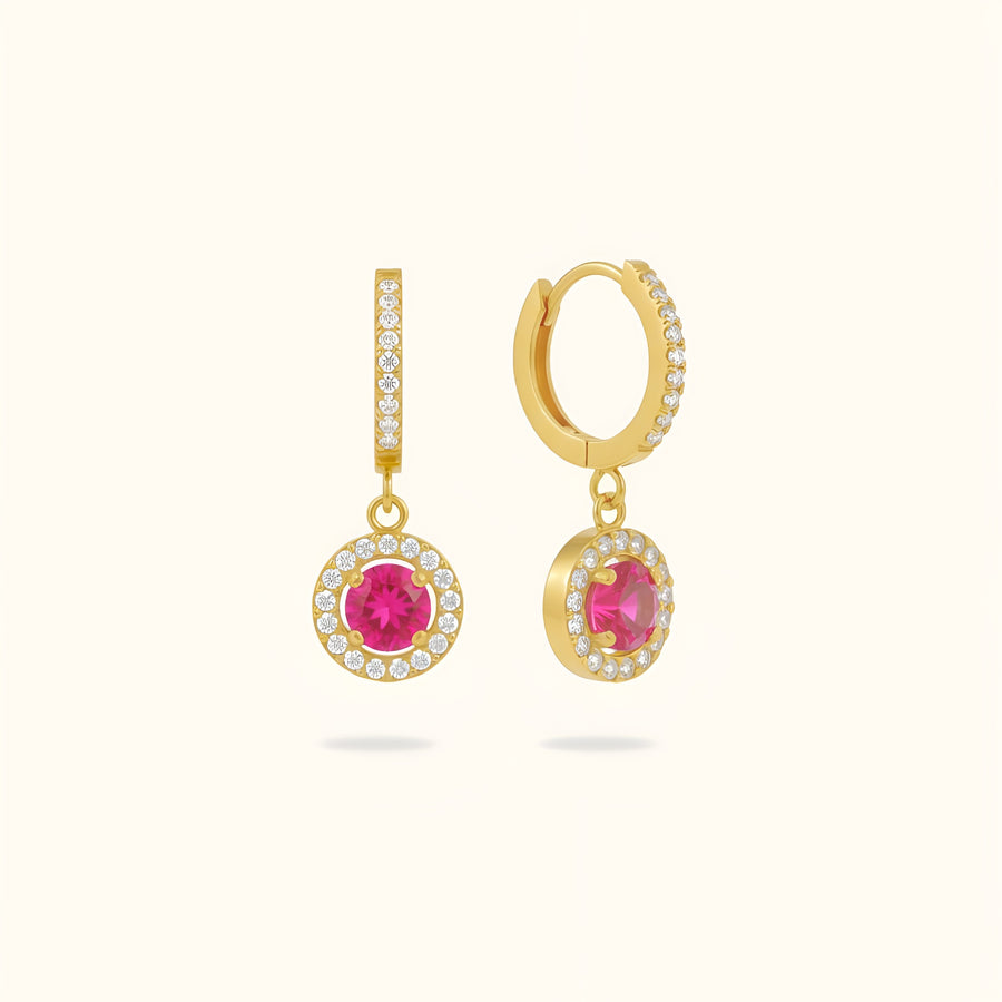 Ruby Circle Diamond Huggies - 18K Gold Plated image 1