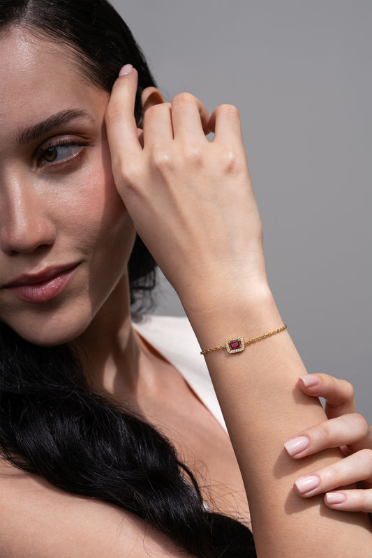 Ruby Rectangle Bracelet - 18K Gold Plated