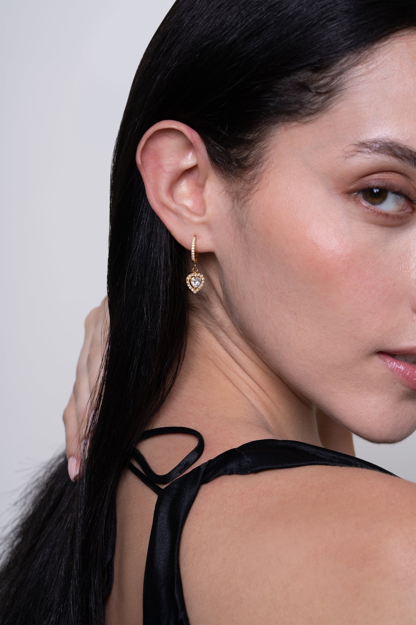 Classic Heart Diamond Huggies - 18k Gold Plated