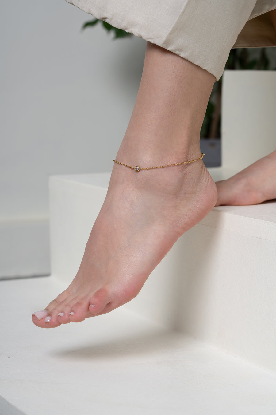 Dainty Diamond Anklet - 18K Gold Plated image 3