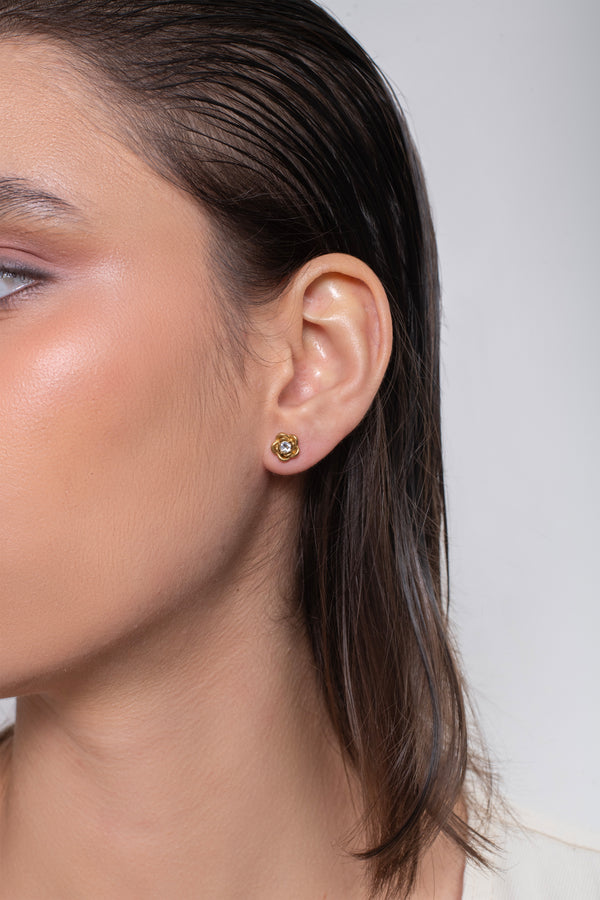 Solitaire Rose Studs - 18K Gold Plated