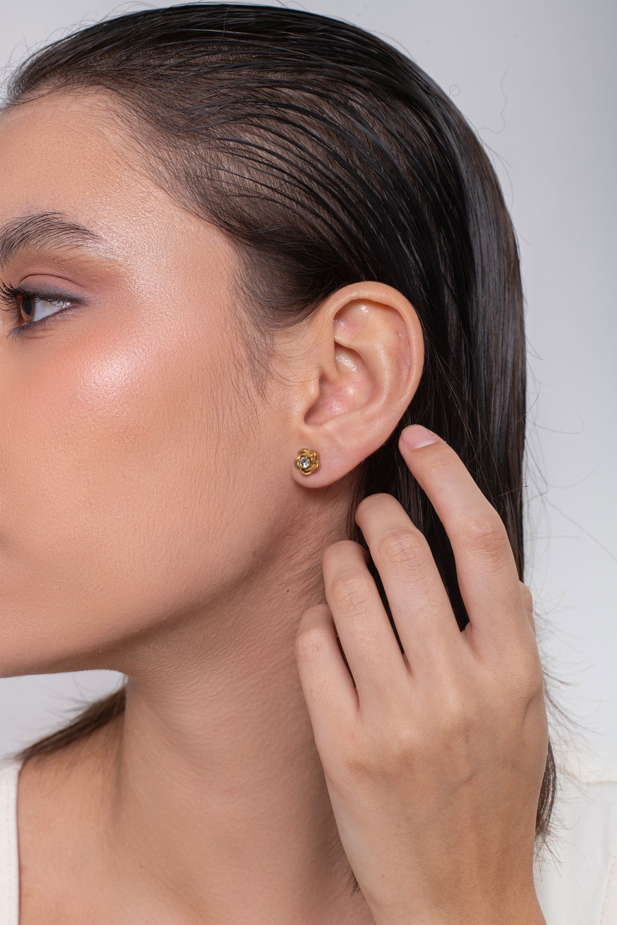 Solitaire Rose Studs - 18K Gold Plated image 3