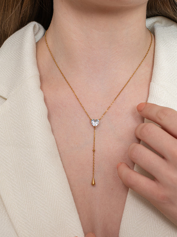 Heart Drop Necklace - 18k Gold Plated