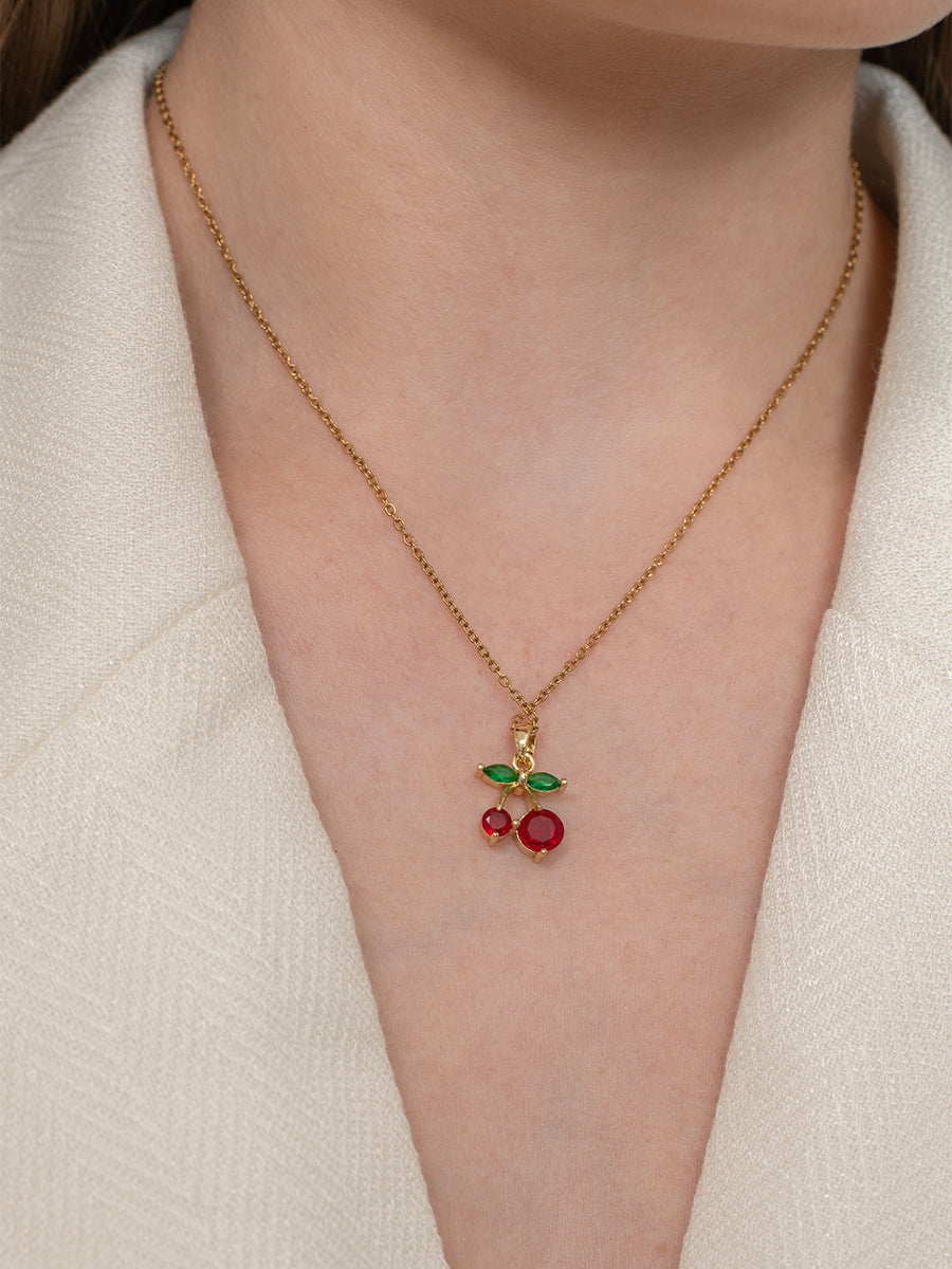 Sweet Cherry Necklace - 18k Gold Plated image 3