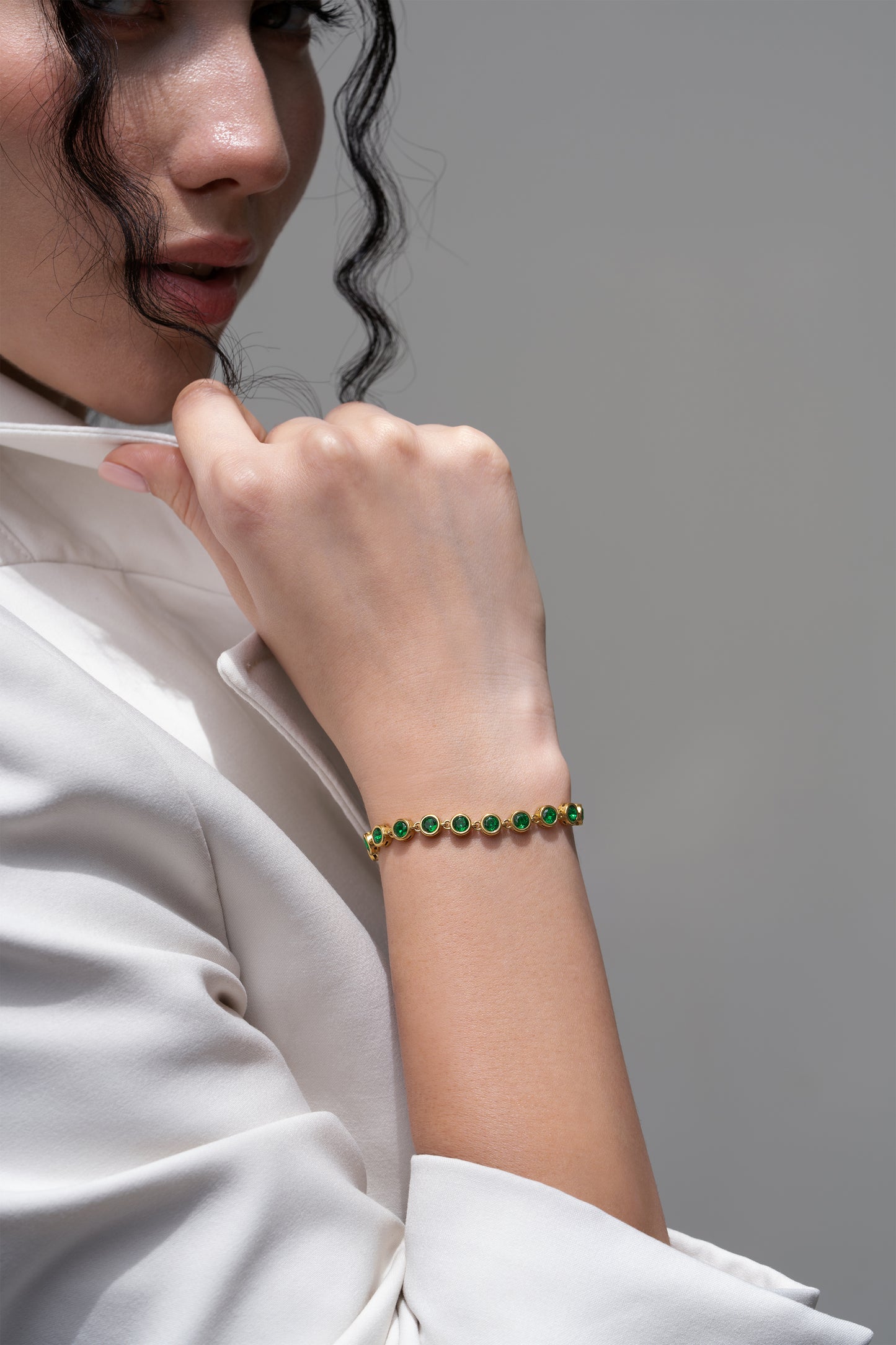 Emerald Bezel Tennis Bracelet - 18K Gold Plated