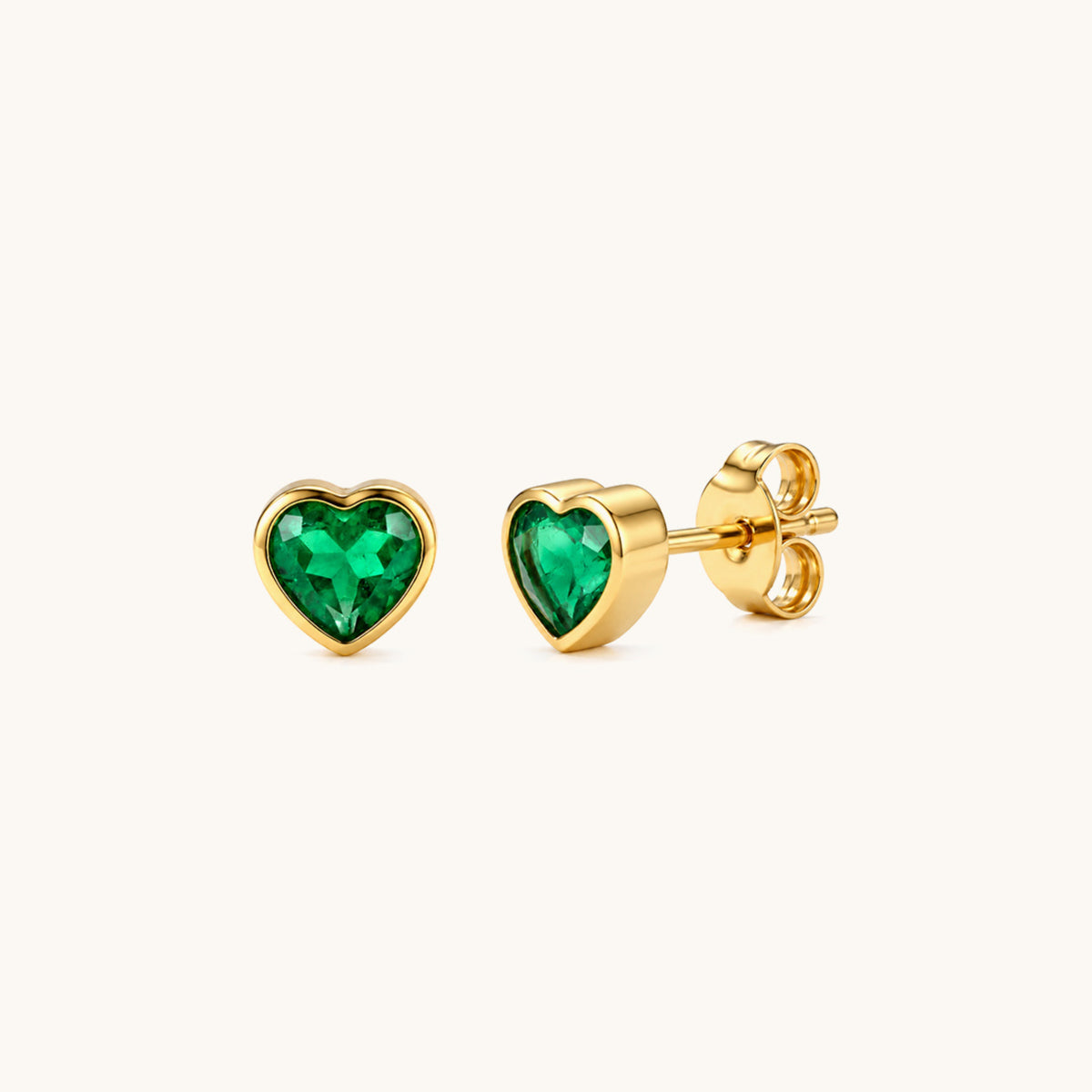 Emerald Heart Studs - 18K Gold Plated image 1