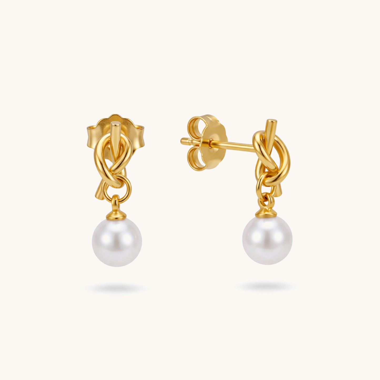 Luna Knot Pearl Earrings - 18k Gold Plated