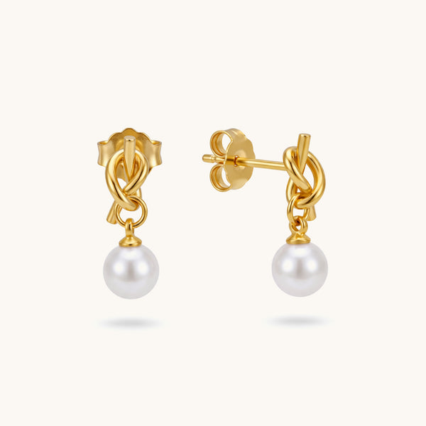 Luna Knot Pearl Earrings - 18k Gold Plated