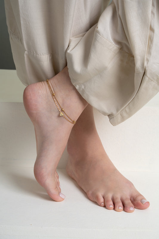 Heart Double Layered Anklet - 18K Gold Plated