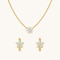 Dainty Diamond Necklace and Flower Huggies Combo Set - Special Value Offer