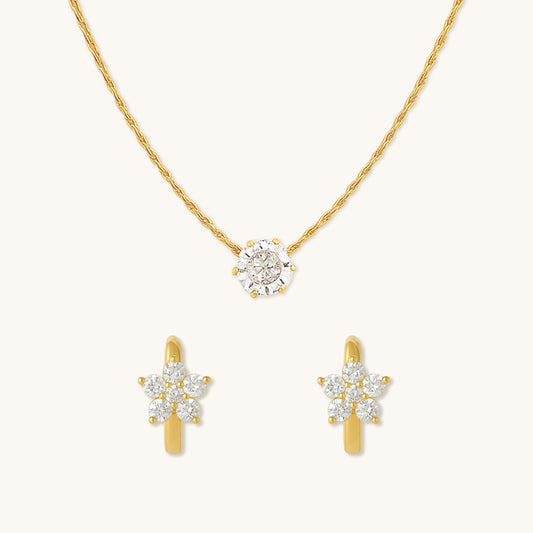 Dainty Diamond Necklace and Flower Huggies Combo Set - Special Value Offer