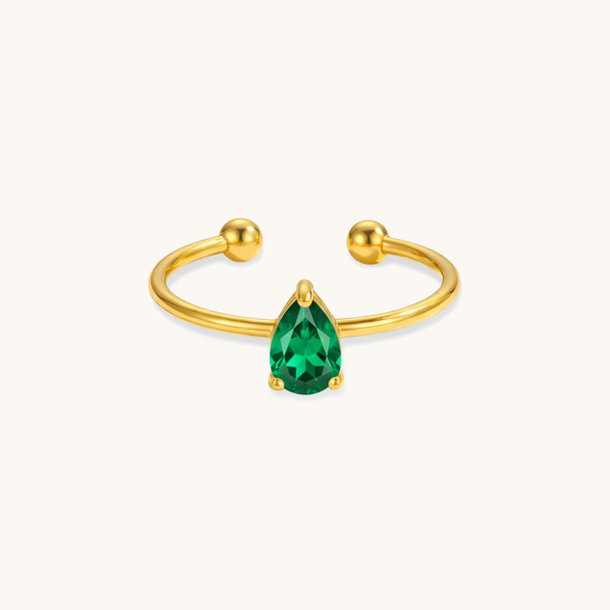 Pear Emerald Ring - 18K Gold Plated image 1