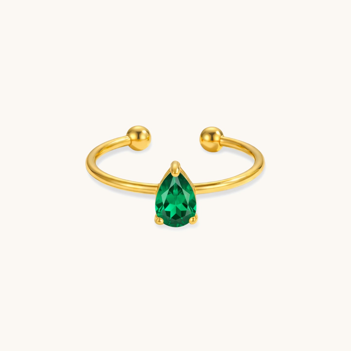 Pear Emerald Ring - 18K Gold Plated