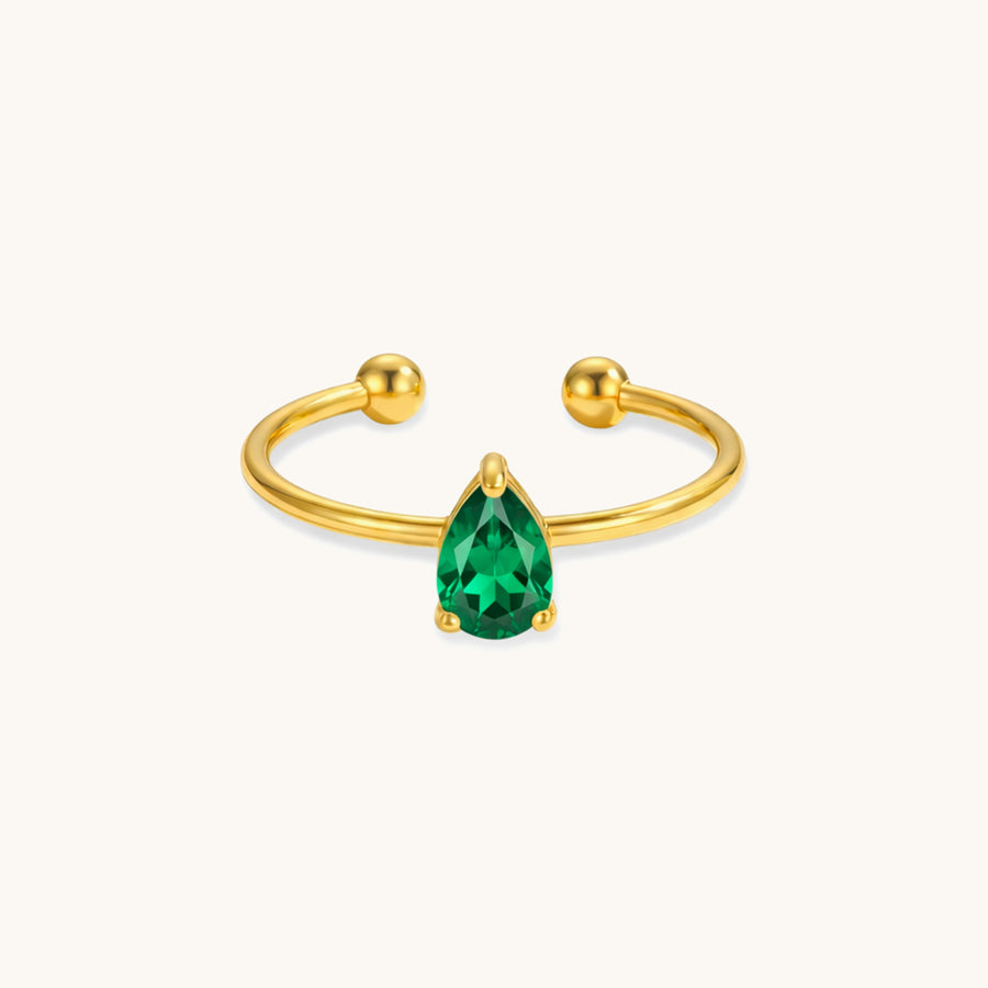 Pear Emerald Ring - 18K Gold Plated image 1