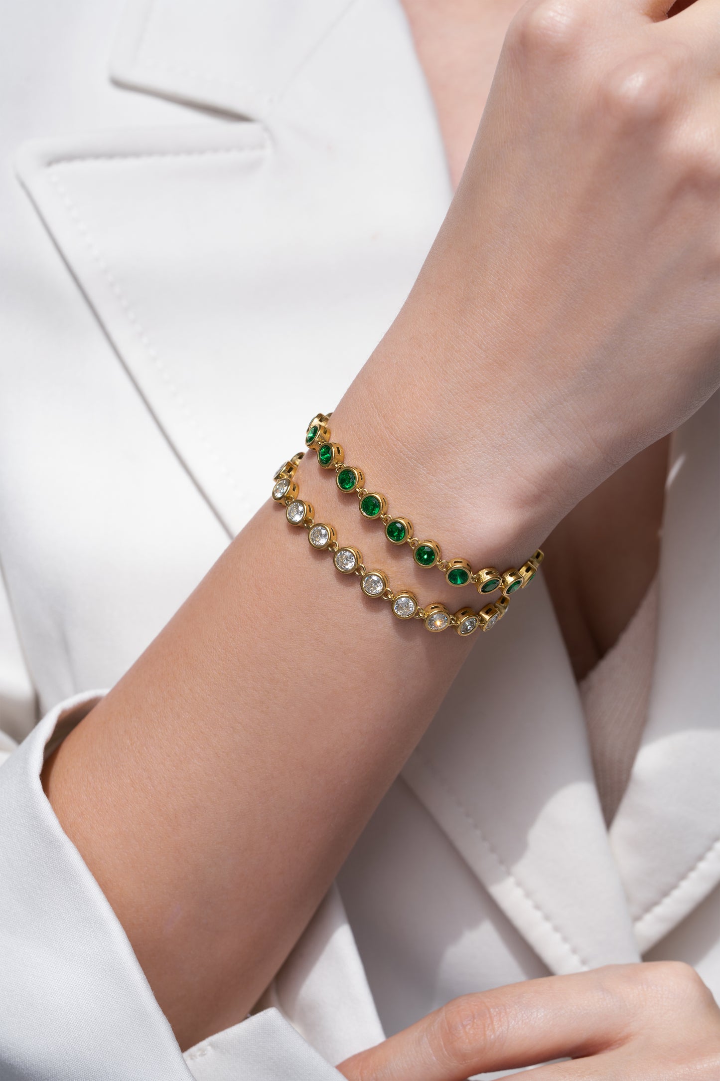 Emerald Bezel Tennis Bracelet - 18K Gold Plated
