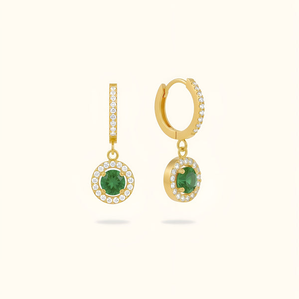 Emerald Circle Diamond Huggies - 18K Gold Plated