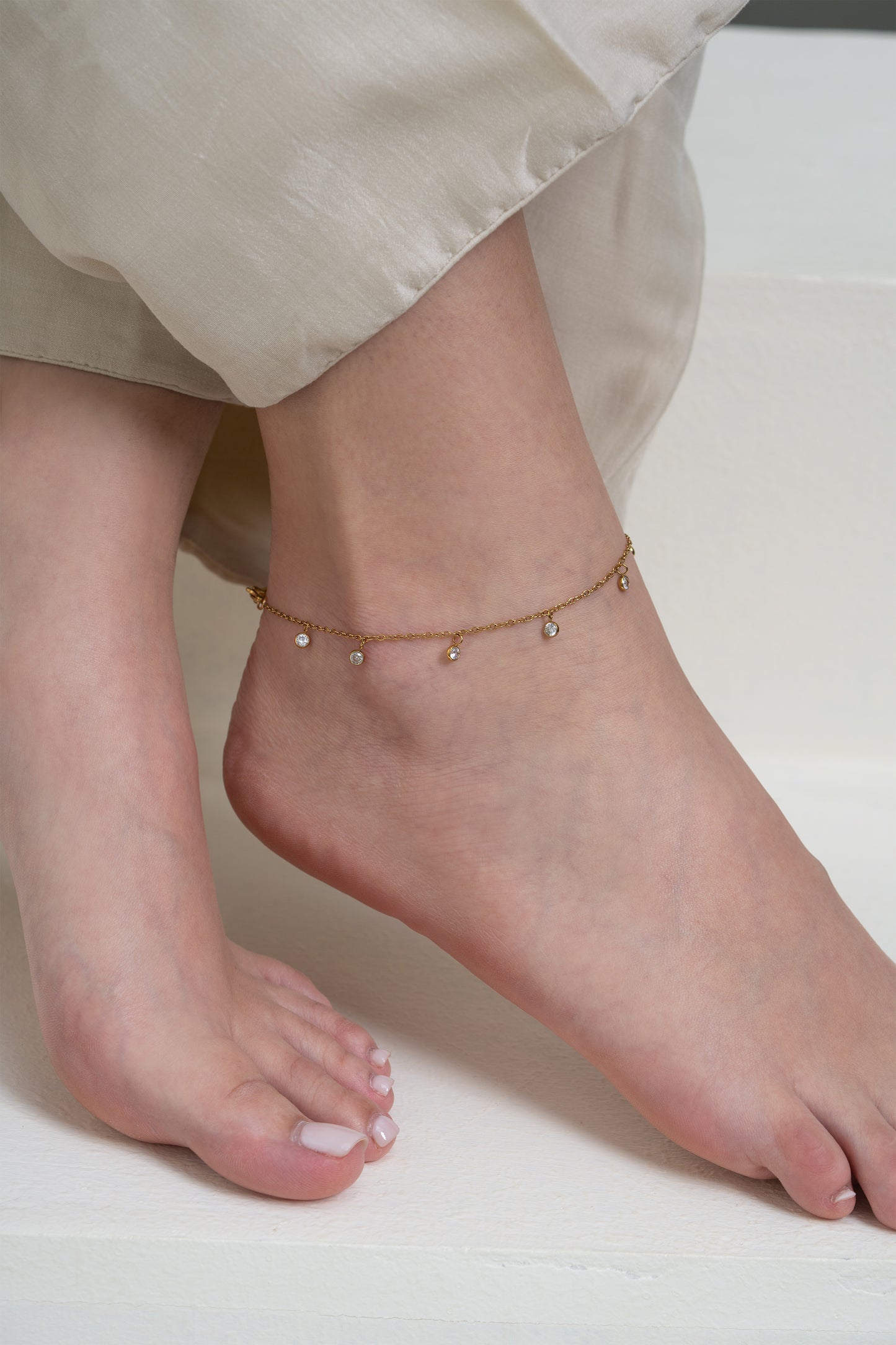 Diamond Drop Anklet - 18K Gold Plated