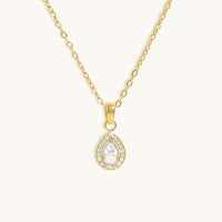Pear Halo Diamond Necklace- 18K Gold Plated