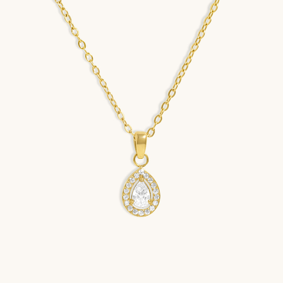 Pear Halo Diamond Necklace- 18K Gold Plated image 1