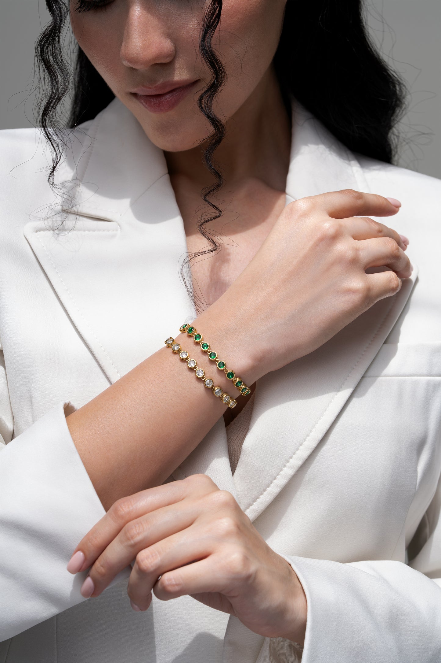 Emerald Bezel Tennis Bracelet - 18K Gold Plated