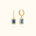 Sapphire Rectangle Diamond Huggies - 18K Gold Plated