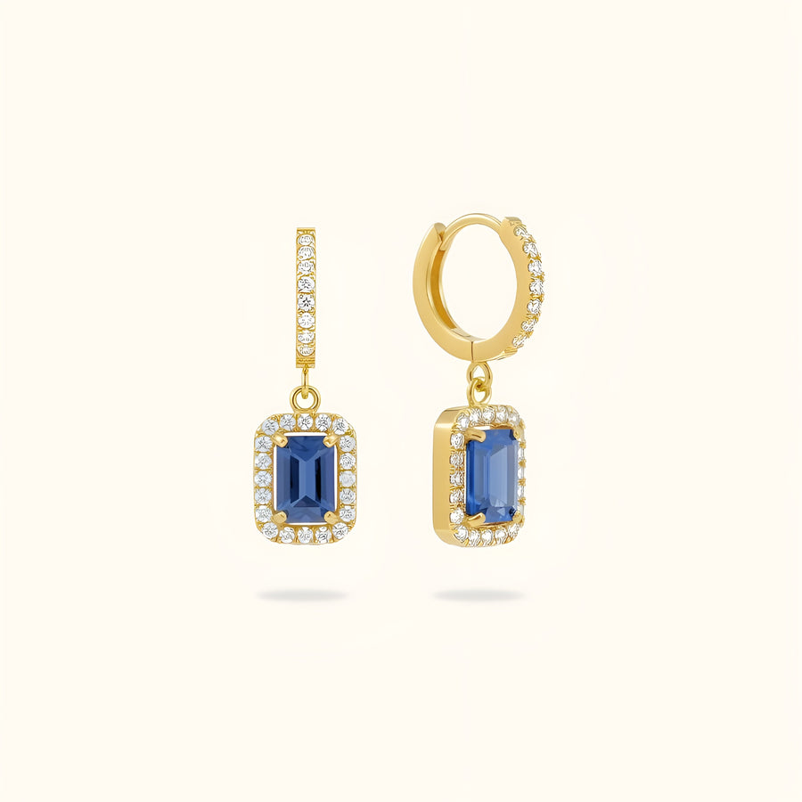 Sapphire Rectangle Diamond Huggies - 18K Gold Plated image 1