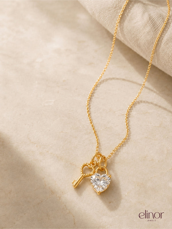 Heart Key Necklace - 18k Gold Plated