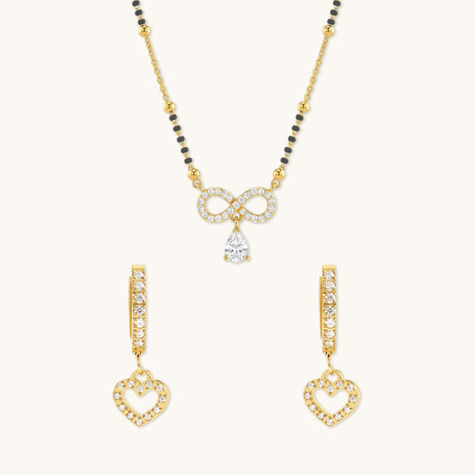 Infinity Mangalsutra and Heart Huggies Combo Set - Special Value Offer