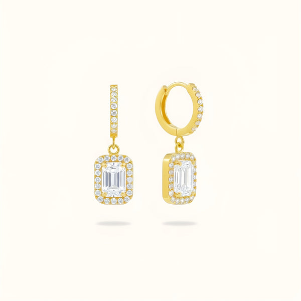 Classic Rectangle Diamond Huggies - 18K Gold Plated