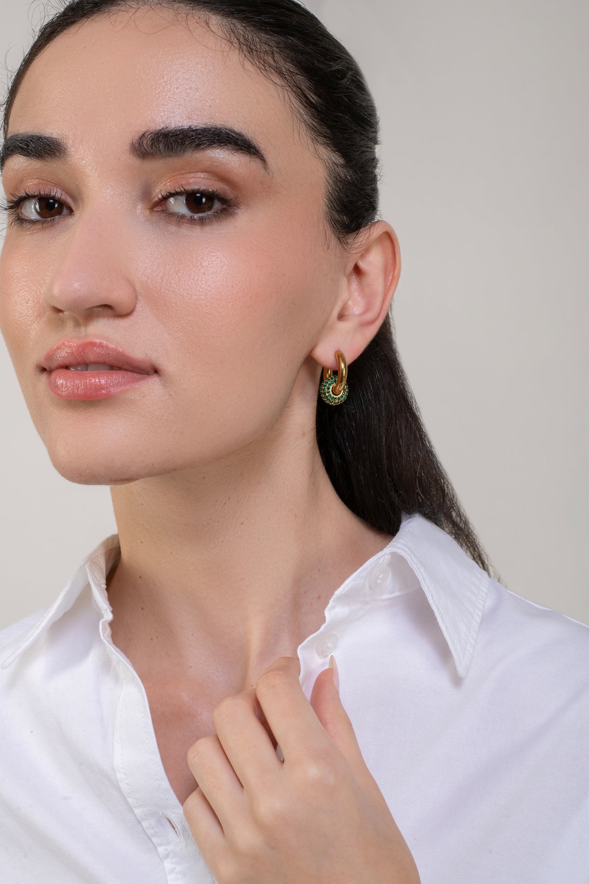 Daphne Emerald Hoops - 18K Gold Plated image 3