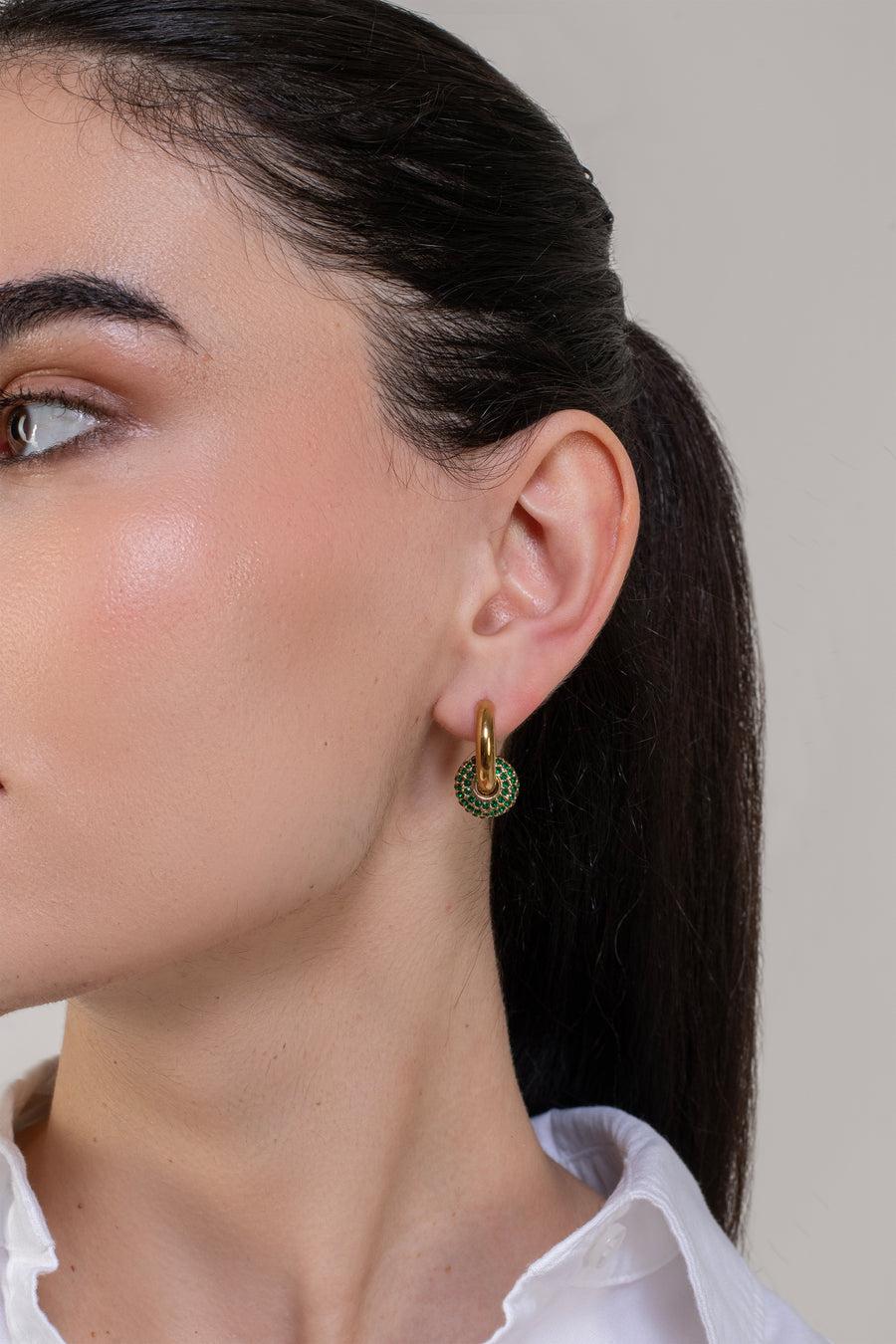Daphne Emerald Hoops - 18K Gold Plated image 2