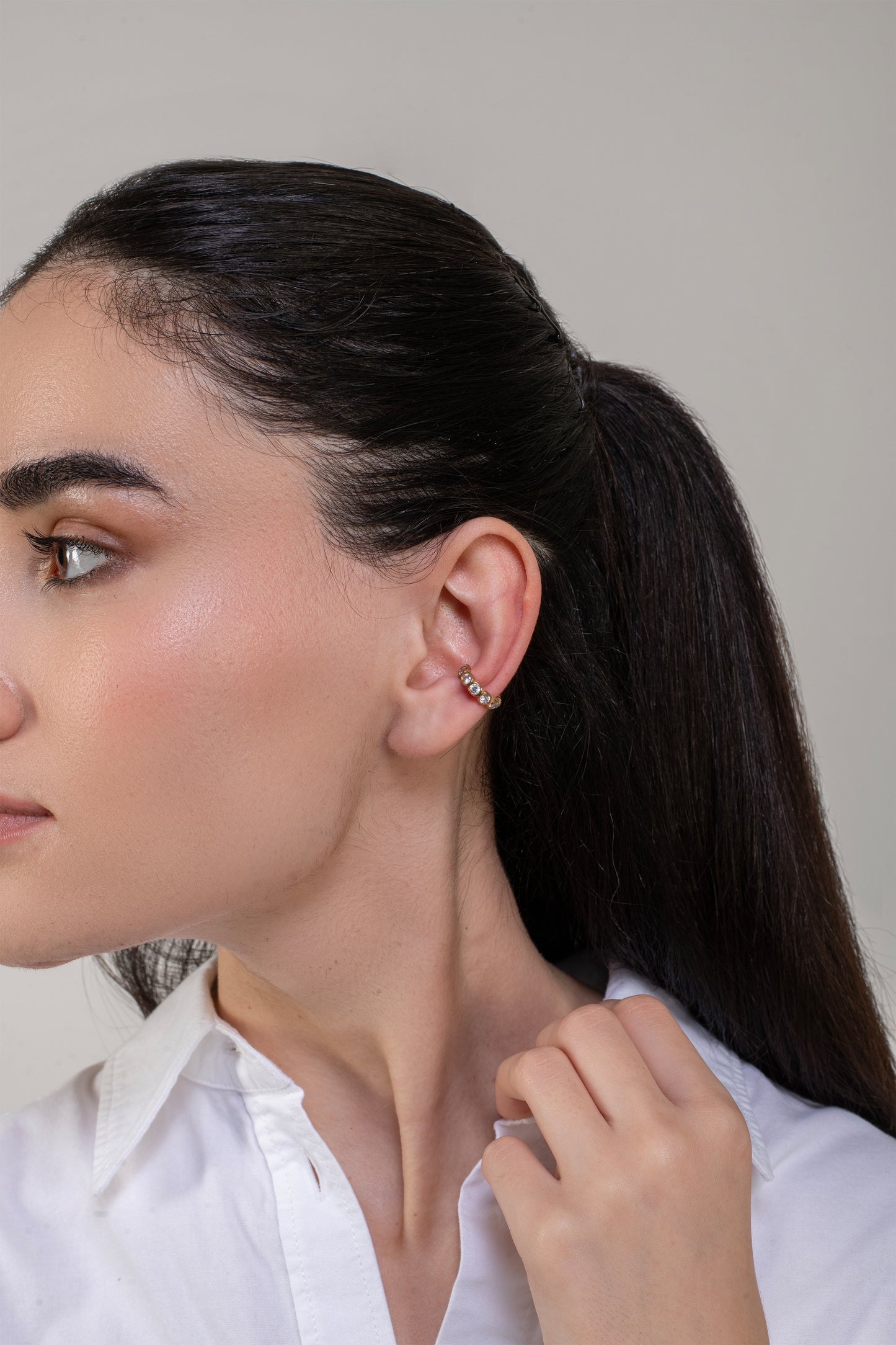 Diamond Halo Ear Cuff - 18K Gold Plated