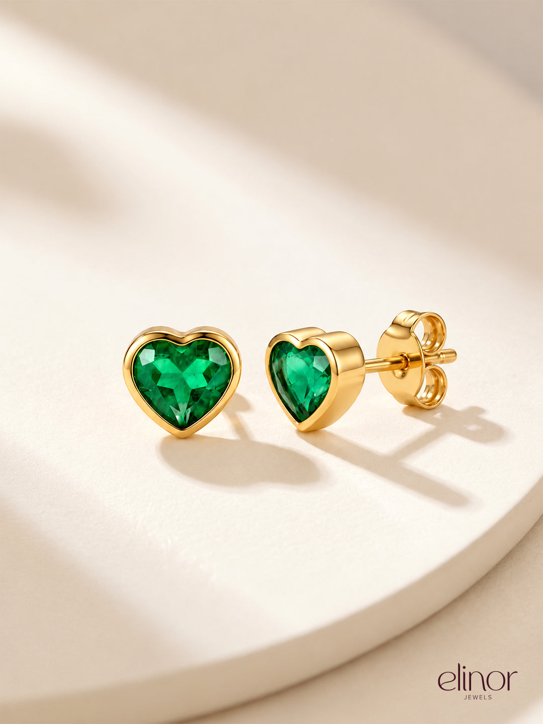 Emerald Heart Studs - 18K Gold Plated image 2