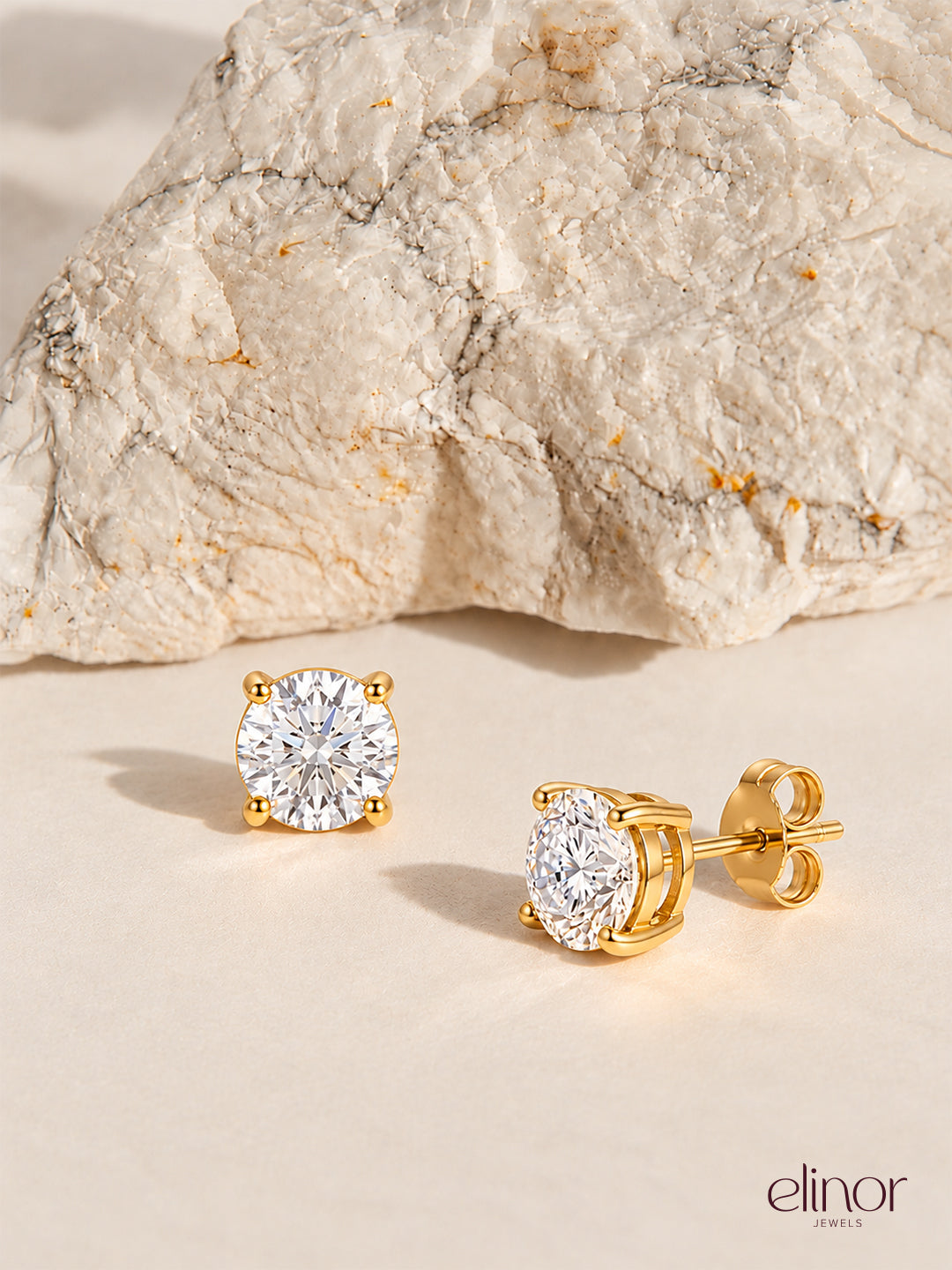 Ruru Solitaire Studs - 18K Gold Plated