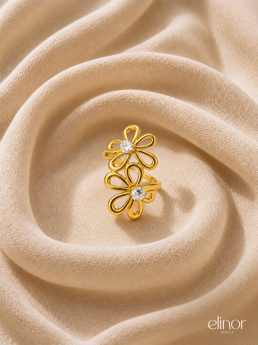 Twin Fleur Ring - 18K Gold Plated image 2