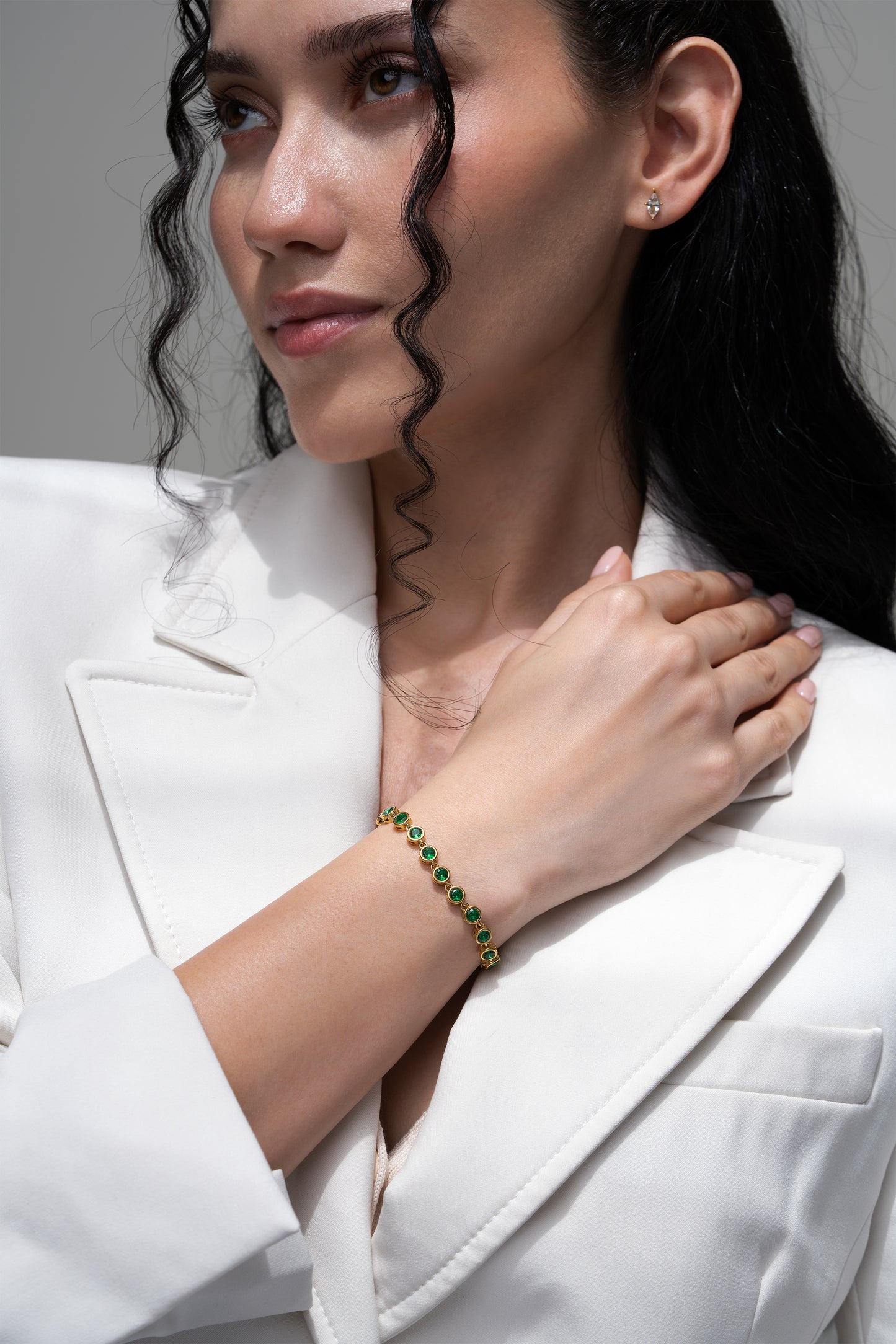 Emerald Bezel Tennis Bracelet - 18K Gold Plated