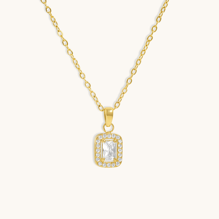 Rectangle Halo Diamond Necklace- 18K Gold Plated image 2