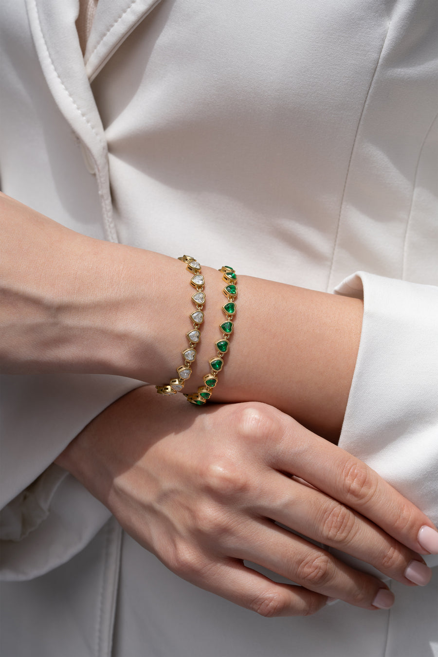 Emerald Heart Tennis Bracelet - 18K Gold Plated image 4