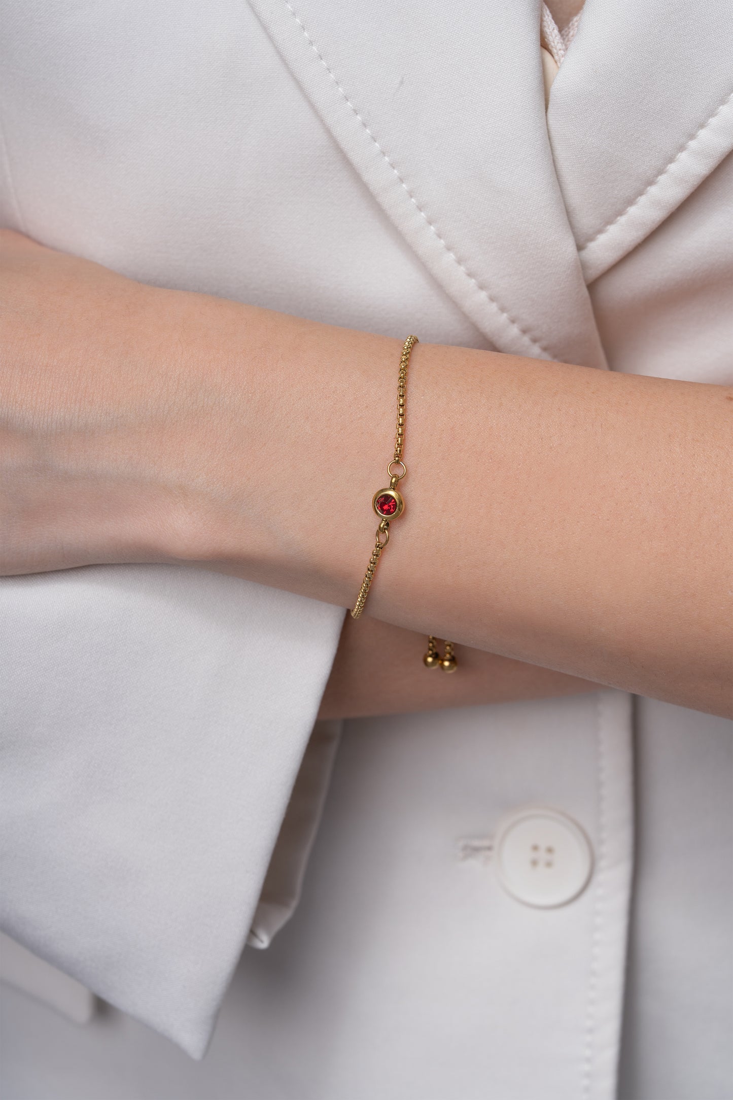Bria Red Adjustable Bracelet - 18K Gold Plated