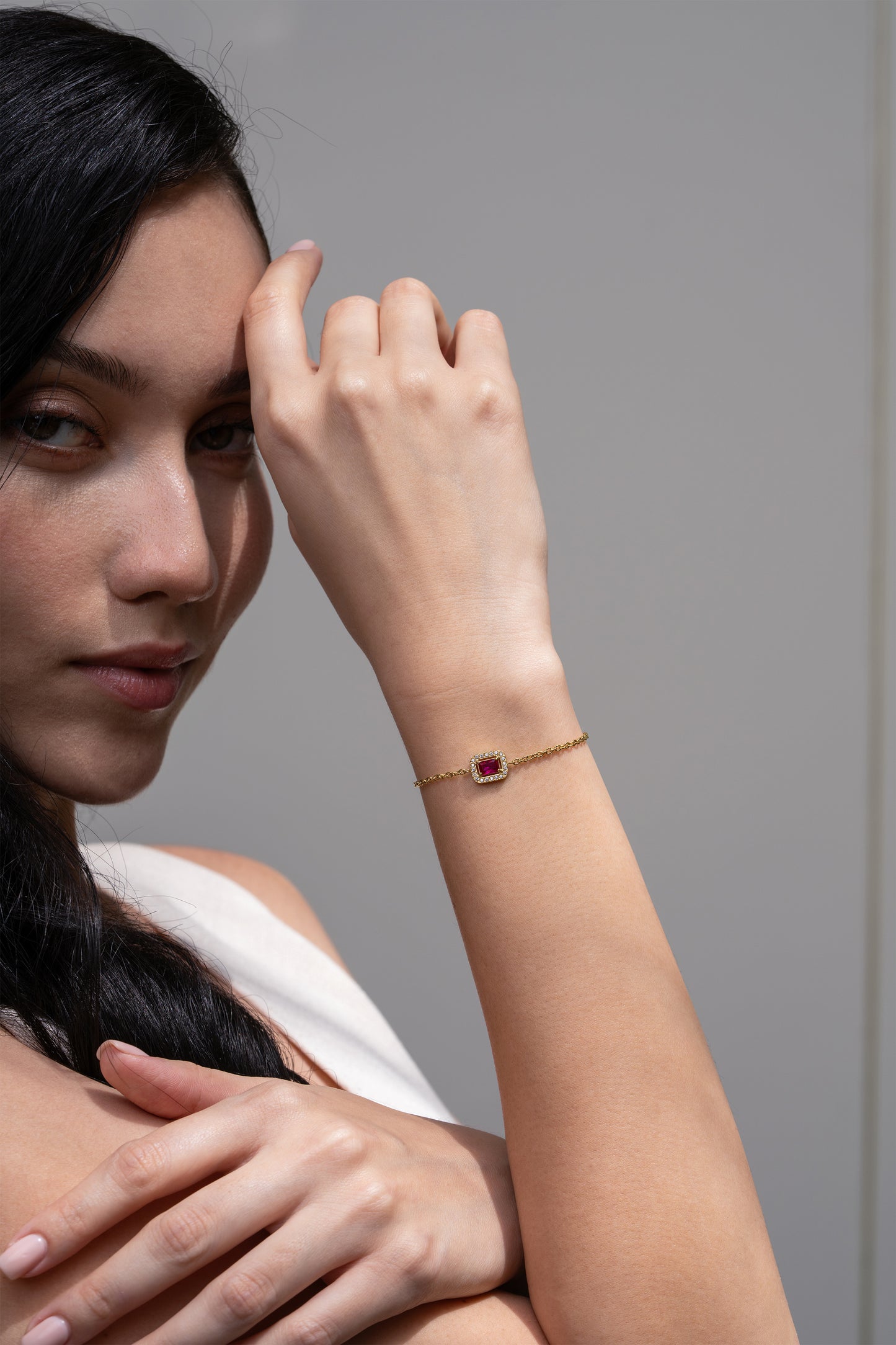 Ruby Rectangle Bracelet - 18K Gold Plated
