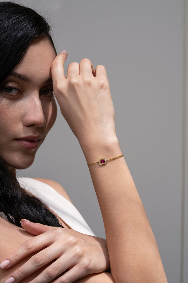 Ruby Rectangle Bracelet - 18K Gold Plated