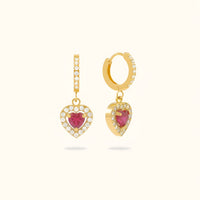 Ruby Heart Diamond Huggies - 18K Gold Plated