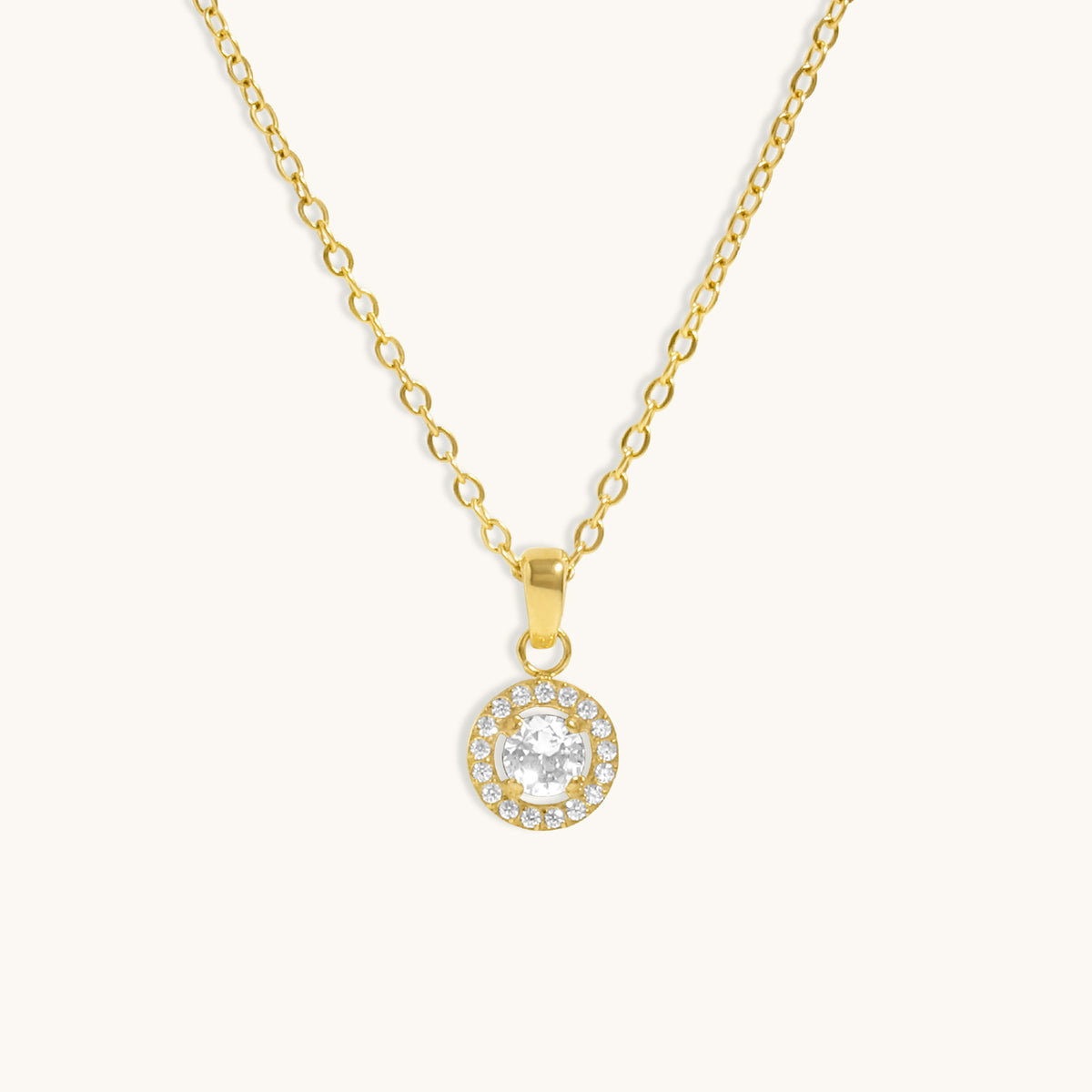 Circle Halo Diamond Necklace- 18K Gold Plated image 2