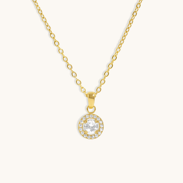 Circle Halo Diamond Necklace- 18K Gold Plated