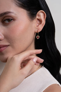 Ruby Heart Diamond Huggies - 18K Gold Plated