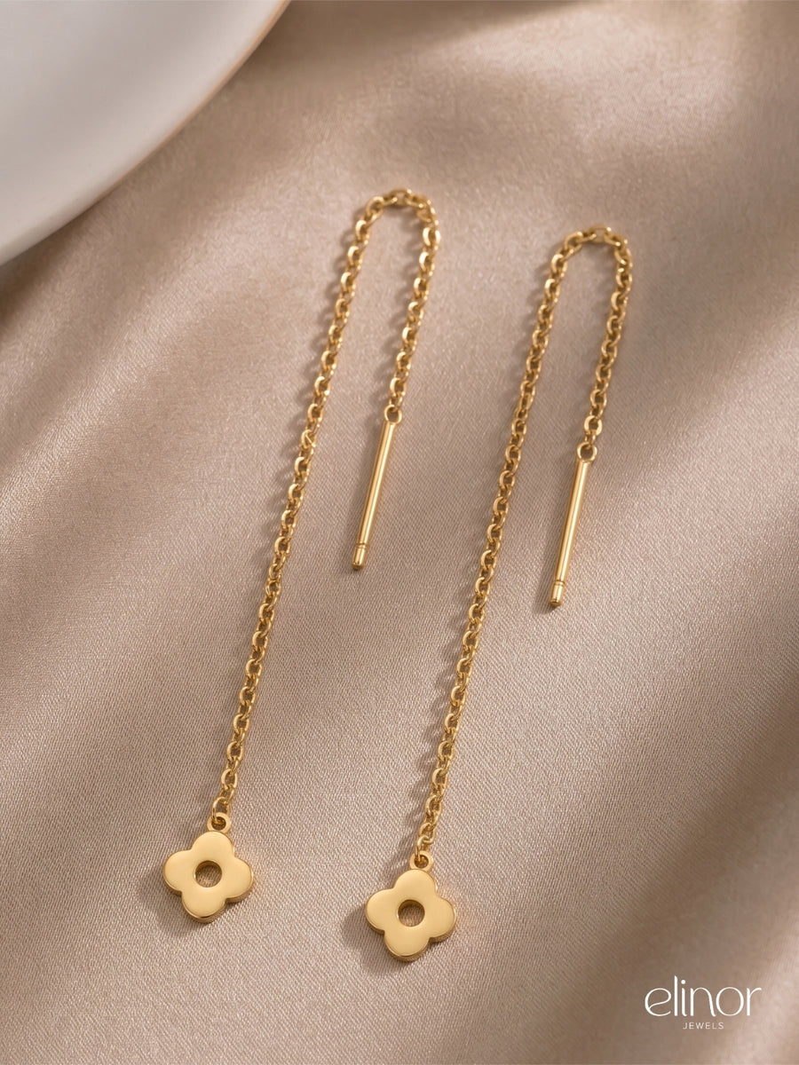 Fleur Drop Threader - 18K Gold Pleated image 4
