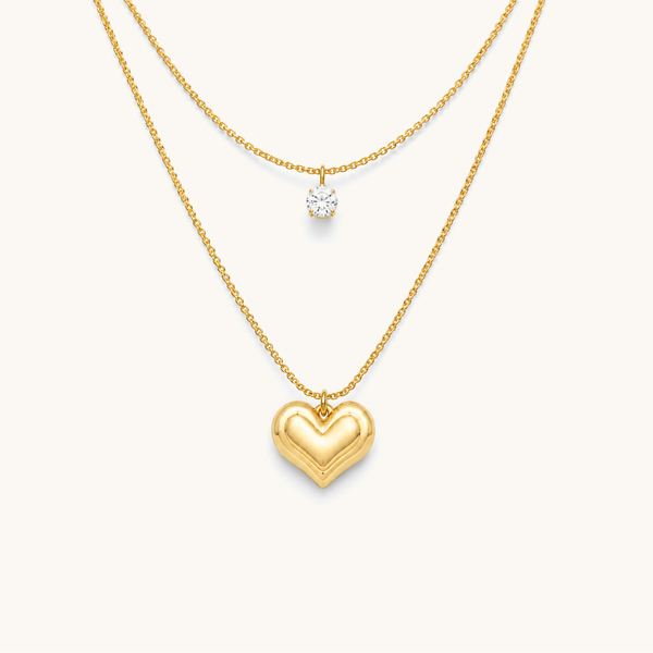 Heart Layered Necklace - 18K Gold Plated